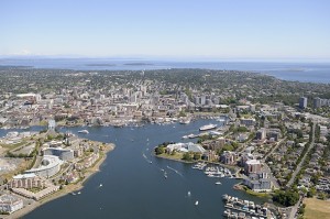 Aerial photograph of Victoria Harbour, Victoria, Vancouver Island, British Columbia, Canada.