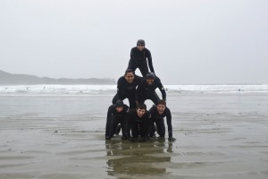 human pyramid on the beach