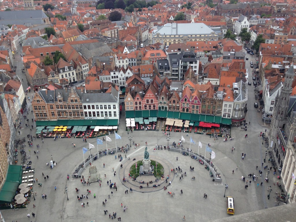 View from the top of the Bruges Belfry tower in the market square