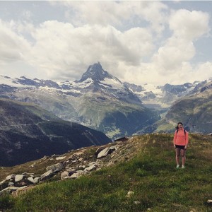 Hiking in the mountains of Switzerland last summer. That's the Matterhorn in the background!