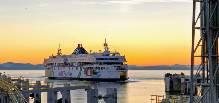 BC ferry in sunset