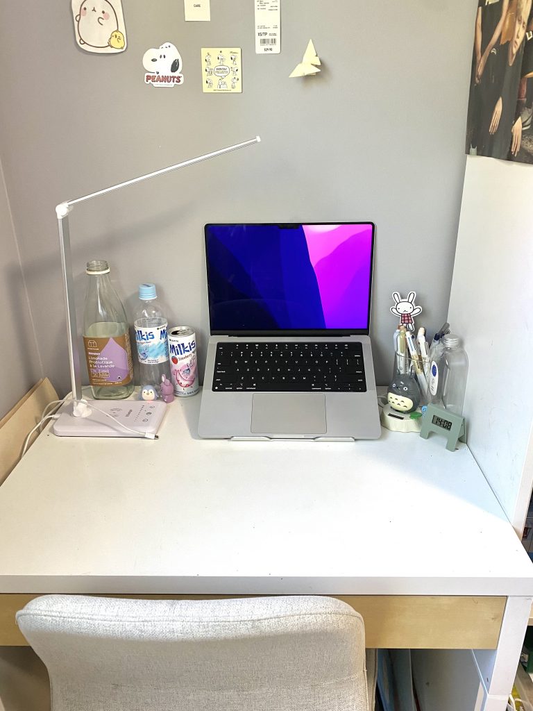 desk with Macbook