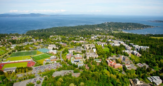 Birds-eye view of UVic campus