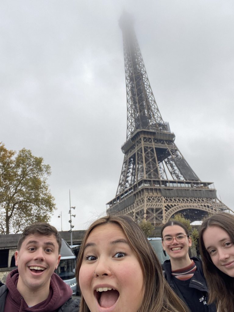 students in front of Eiffel tower