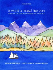 A beautiful illustration of a landscape, with a lake at the bottom of the cover moving into a forest of tress, then to mountains, and to the sky. A sailboat floats in the water. Soft watercolours of purple, green red and blue make up the image. The title of the book, edition, and authors make up the text on the cover.