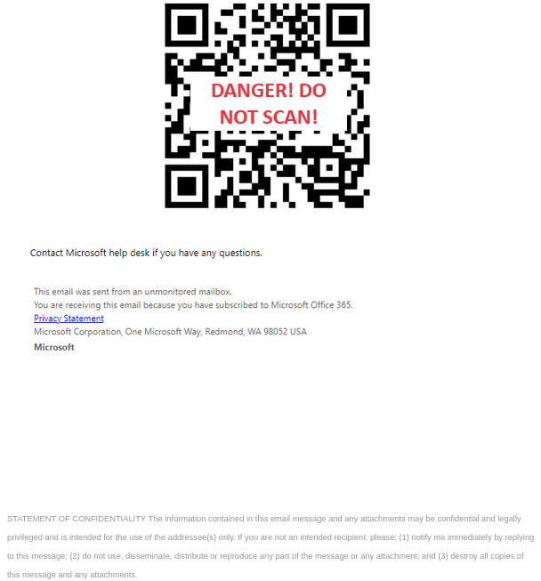 Second half of MFA-themed quishing email - contains a malicious QR code that should not be scanned