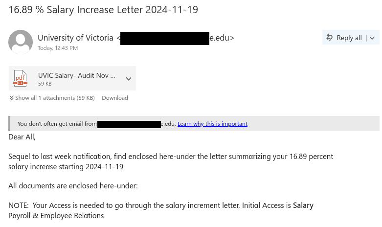 Fake salary increase phishing email