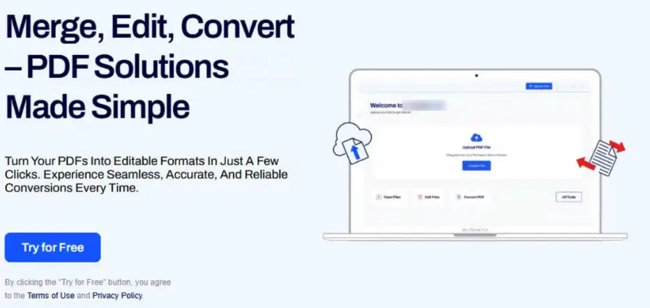Online advertisement of free PDF tool that says it merges, edits and converts, but it is actually malware