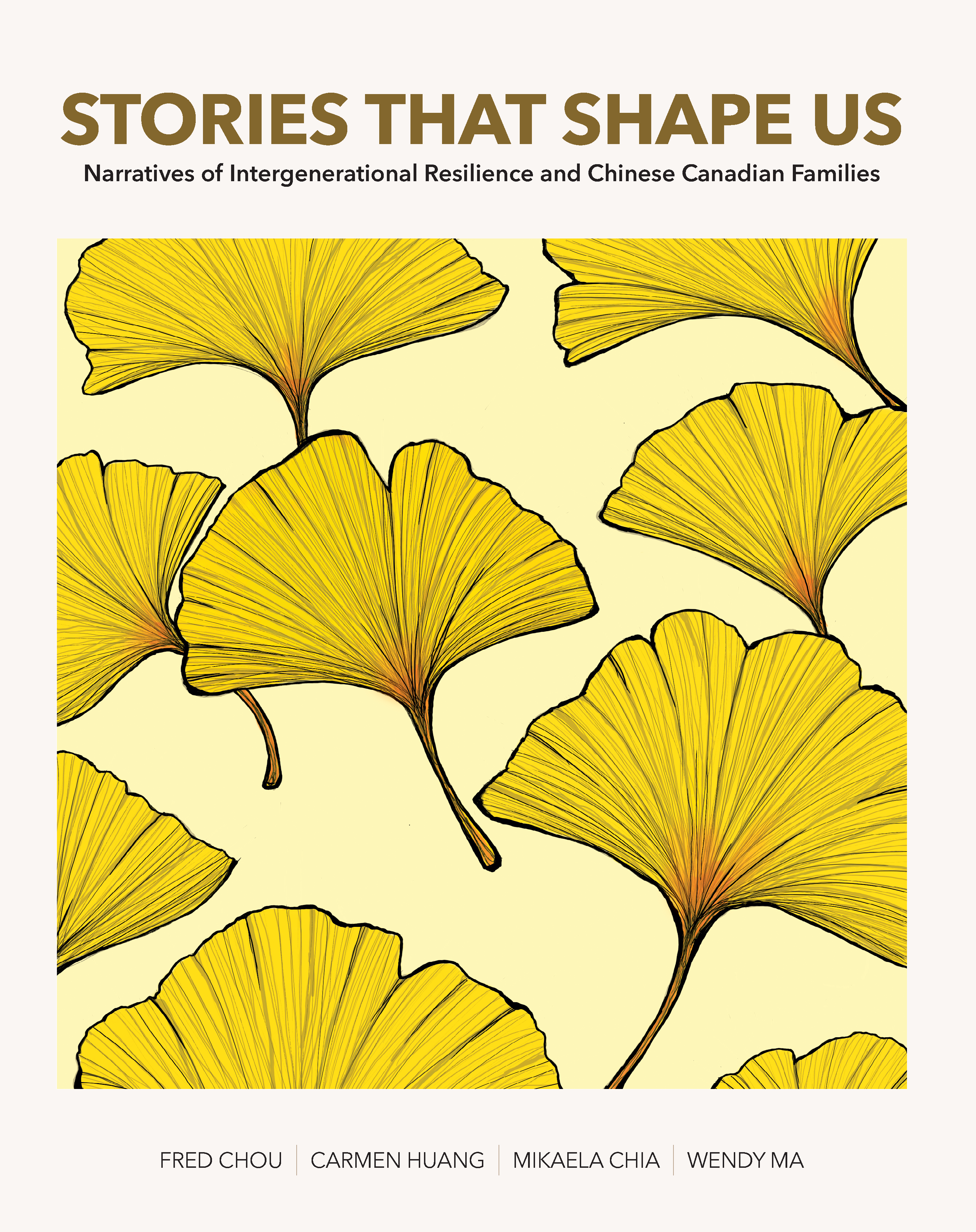 Cover of Chou et al., Stories that Shape Us, featuring illustrations of yellow gingko leaves.