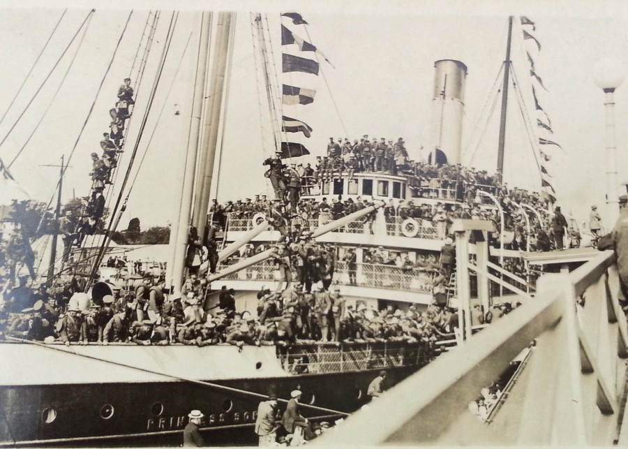 The SS Princess Sophia leaving Victoria; loaded with troops bound for the front in the Great War. Courtesy of the Maritime Musueum of British Columbia.
