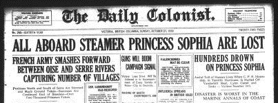 CROPPED Daily Colonist Oct 27 1918 Front Page
