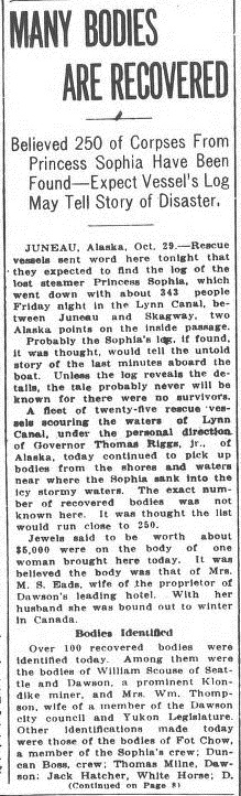 Daily Colonist Oct 30 1918, Many bodies recovered, p 1