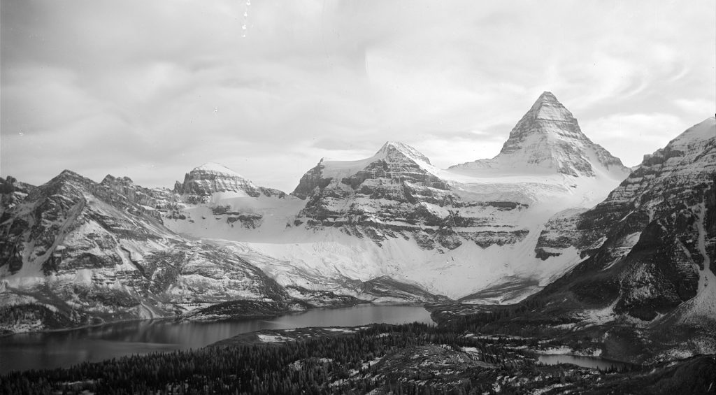 Historic mountain range. Black and white.