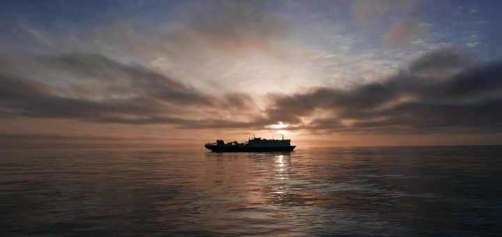 ship at sunset on the ocean