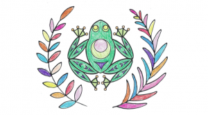 coloured in frog from the colouring book