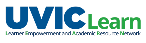 UVicLearn watermark with Learner Empowerment and Academic Resource Network underneath in blue and green