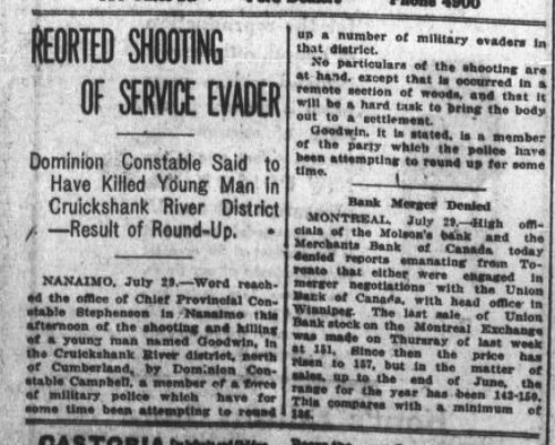 Clipping from the The Daily Colonist, July 30th, 1918.