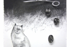 Hellner | Untitled (One-eyed cat) | graphite wax and ink on paper