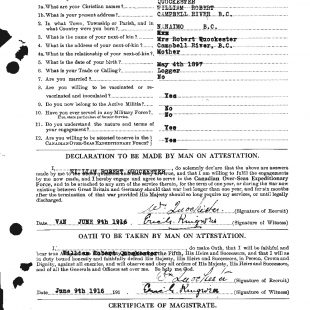 Attestation paper of William Robert Quockester (William Roberts), page 1. Source: http://www.bac-lac.gc.ca/eng/discover/military-heritage/first-world-war/personnel-records/Pages/item.aspx?IdNumber=589596