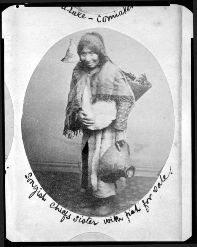 Songhees Chief's Sister with Fish for Sale, BC Archives 