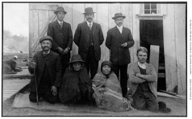 Lekwungen Member and Chief Cooper at Land Transfer Ceremony, 1911. BC Archives.