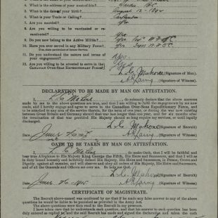 Attestation paper of Luke Charles Mahone, page 1. Source: http://central.bac-lac.gc.ca/.item/?op=pdf&app=CEF&id=B5846-S020