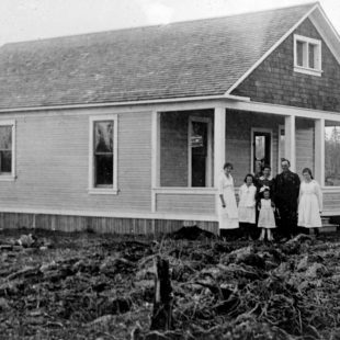 "Type of permanent house built by the Land Settlement Board at Merville near Courtenay, Vancouver Island" BC Archives, John William Clark, 1920's